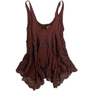 AE Soft & Sexy XXS Flowy Lace-Paneled Trapeze Tank in Rust Brown